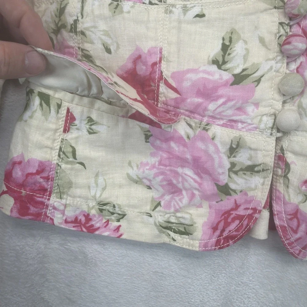 Banana Republic Blazer Womens 12 Linen Blend Floral Rose Print Cottagecore